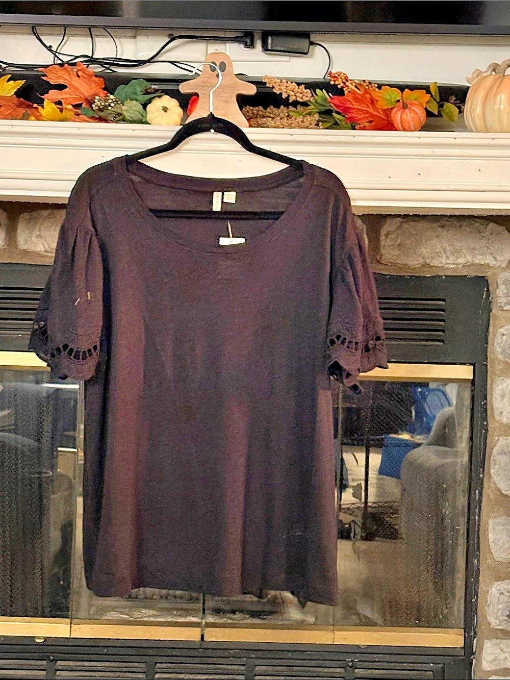 Cato Eyelet Flutter Sleeve Top Black Short Sleeve Size 18/20W
